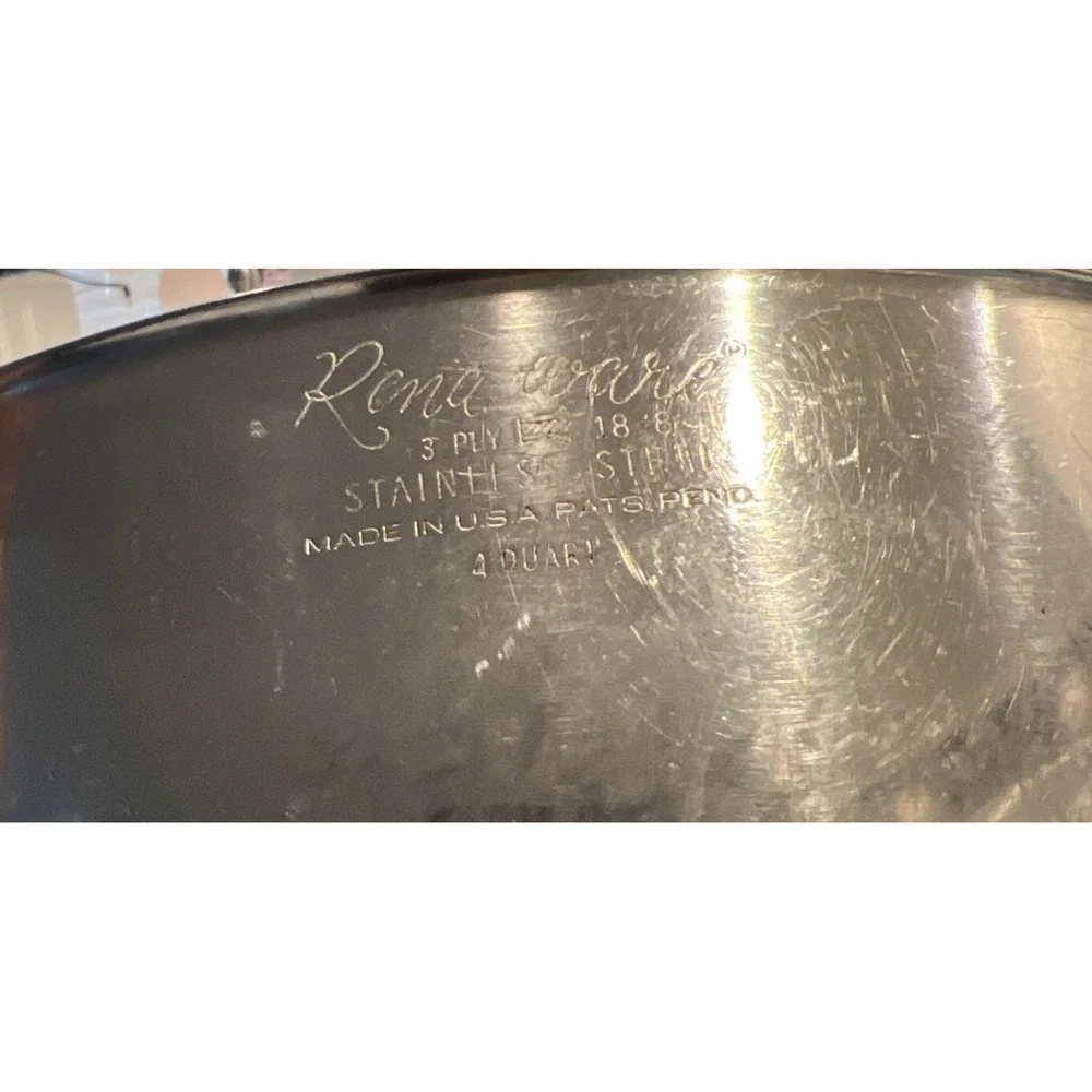 Vintage Rena Ware 18-8 Stainless Steel 3 Ply 4 QT   Pan Pot Handle. No Lid
